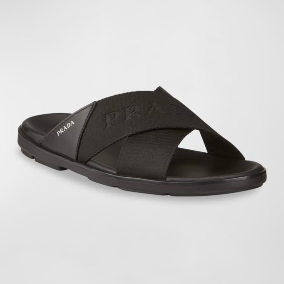 Prada Men's Nastro Web Logo Slides Sandals - Picture 2 of 16